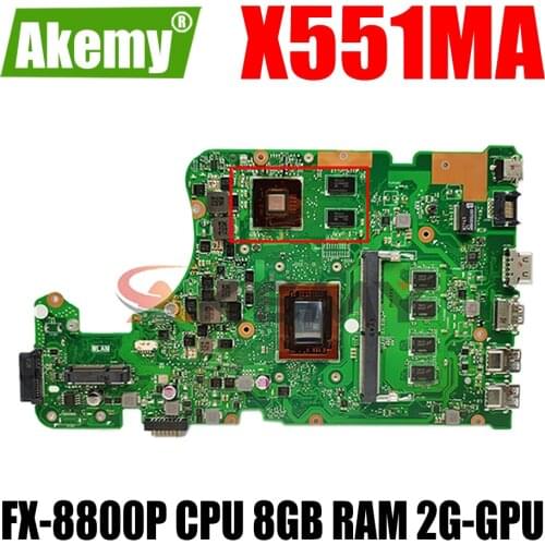 Akemy For ASUS X555YI X555YA X555D A555DG X555QG X555Y notebook mainboard motherboard FX-8800P CPU 8GB RAM 2G-GPU tested full ok