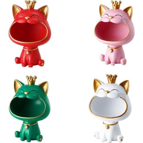 Cute Lucky Cat Statue Sculpture Table Decoration Figurine Sundries Storage Box