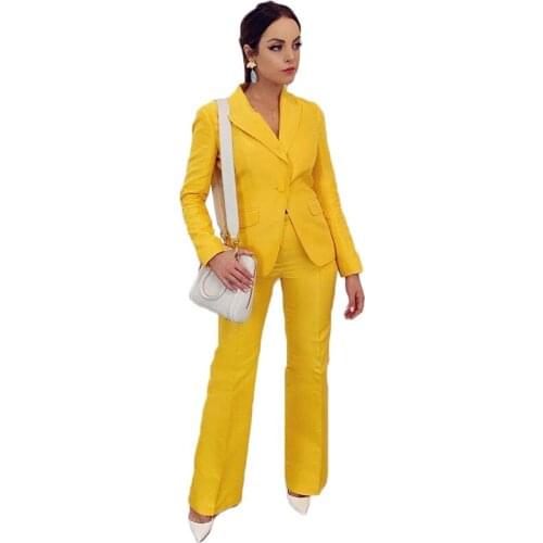 Fashion Yellow Women Suits Blazer+Pants for Work Pantsuit for Wedding Party Business Custom Made