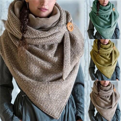 2021 Fashion Winter Women Scarf Soild Plaid Printing Button Soft Wrap Casual Warm Scarves Shawls Scarf Women 3 Color