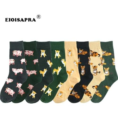 Happy Socks Women Cute Pet Shiba Inu Pig Cat Women Socks Korean Style Women Casual Kawaii Cartoon Combed Cotton Cute Socks