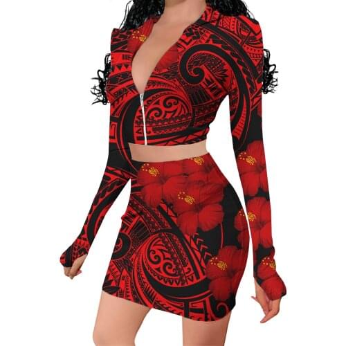 Wholesale Sales Polynesian Tribal Womens Two Piece Set Outfits Club Night Wear Mini Dresses 2 Piece Set Plus Size Dress Skirt