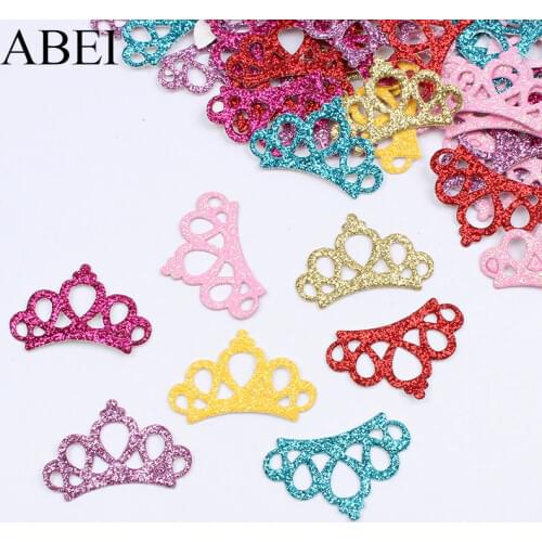 50pcs/lot Glitter Crown Patch DIY Cute Patches Handmade Sewing Garments Clothes Material Cute small Patches Handmade Craft