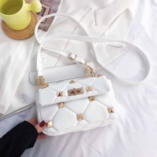 PU Leather Women Luxury Designer Handbags 2021 Shoppers Bags Fashion Vintage Punk Metal Spike Rivet Diamond Joker Crossbody Bags