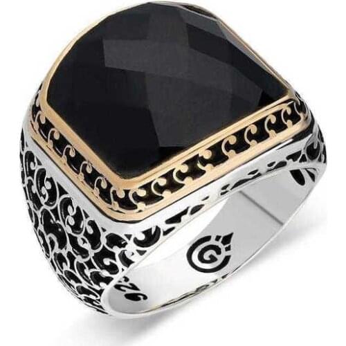 Silver Black Zircon Stone Mens Ring