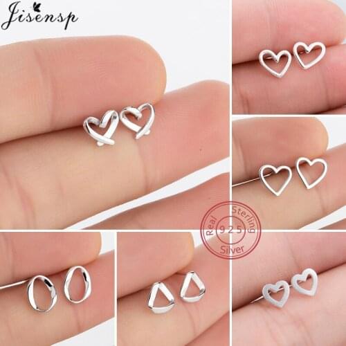 Simple 925 Sterling Silver Hollow Out Heart Stud Earrings for Women Girls Wedding Sterling-Silver-Jewelry Pendientes Mujer