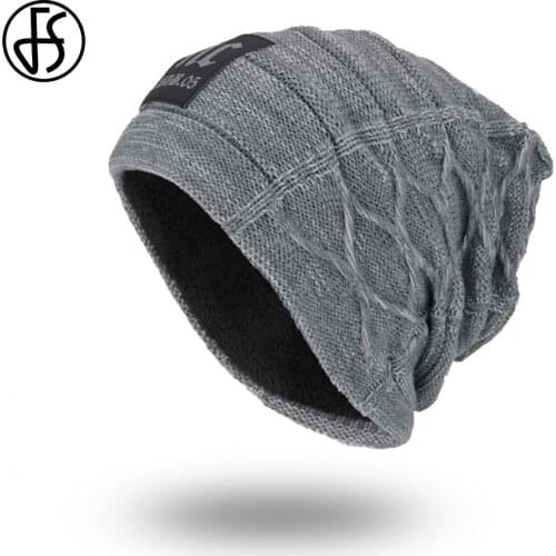 FS Fashion Warm Winter Hats For Women With Velvet Skullies Beanies Knitted Hat Men Outdoor Sport Slouchy Cap Gorros Mujer