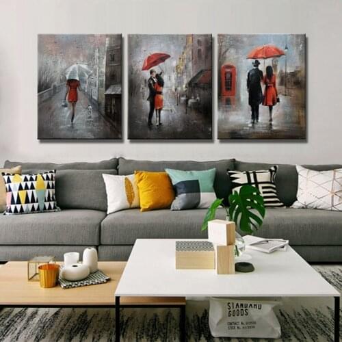 Modern Abstract Canvas Painting Posters and Prints Wall Art Streetscape Lovers In The Rain Pictures Cuadros for Bedroom