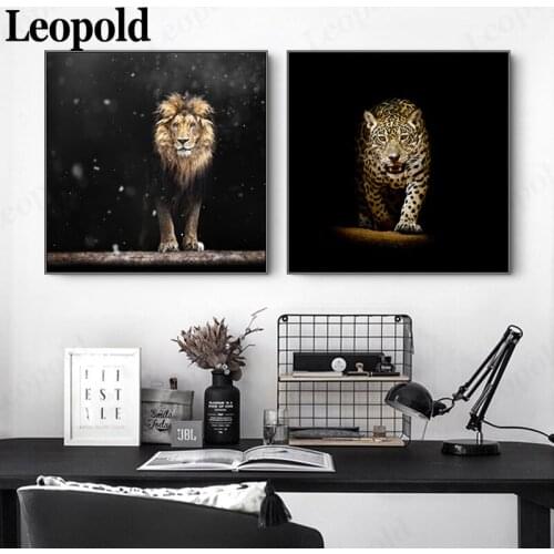 Modern Realistic Animal Canvas Poster Lion Black and White Tone Prints Living Room Picture Decorative Painting