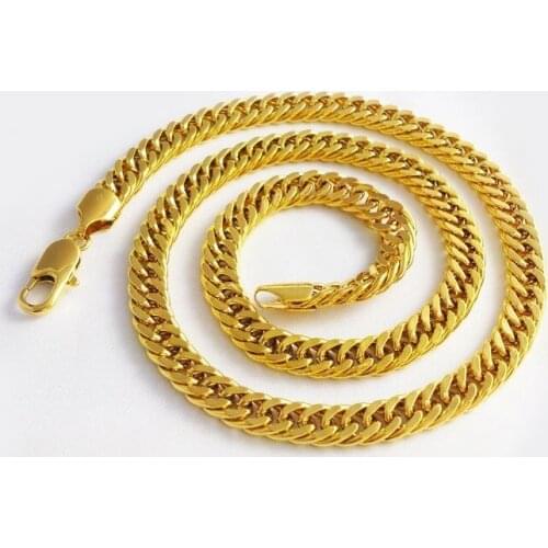 Heavy Jewelry Yellow Gold Filled Cool Mens Thick Necklace Double Curb Chain 60cm Long
