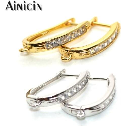 20pcs Fashion Earrings Making Findings Zircon Setting Safe Earring Hooks Gold Silver Plating Clasp