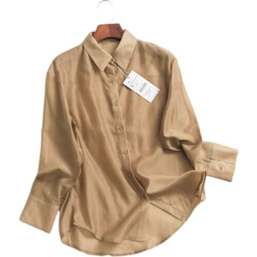 Womens Spring Autumn Designer Solid Color Thin Khaki Shirt Female Casual Loose T Shirt Top TB199