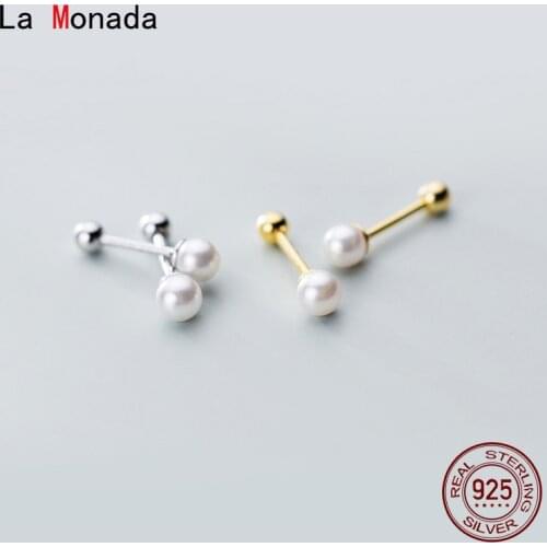 La Monada Synthetic Pearl Minimalist Sterling Silver Stud Earrings Women 925 Silver Jewelry Woman Earrings Stud Silver 925