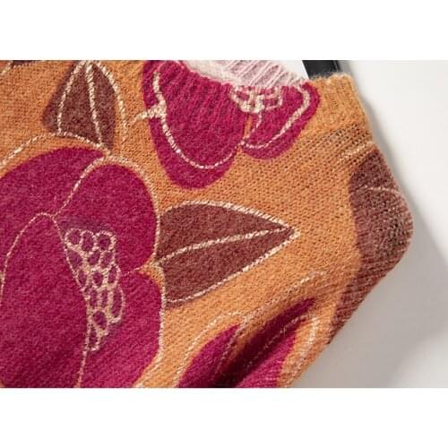 Ladies Wool Mohair Long Sleeve O Neck Metallicized Printing Knit Sweater Pullover Jumper Top