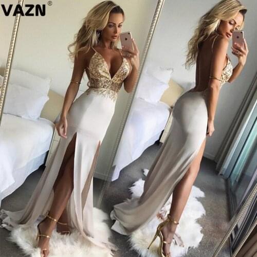 VAZN 2021 New Special Sexy Night Club Mature Fashion Spaghetti Strap Backless Open Women High Waist Maxi Mermaid Dress