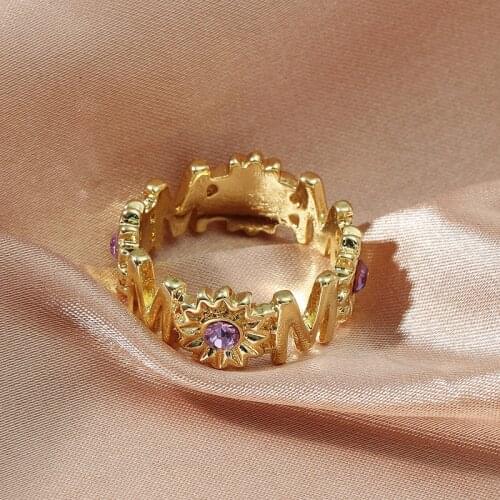 New Ins Sunflower Rings for Women Bohemian Simple Rhinestone M Letter Ring Female Wedding Party Bijoux Jewelry Birthday Gift