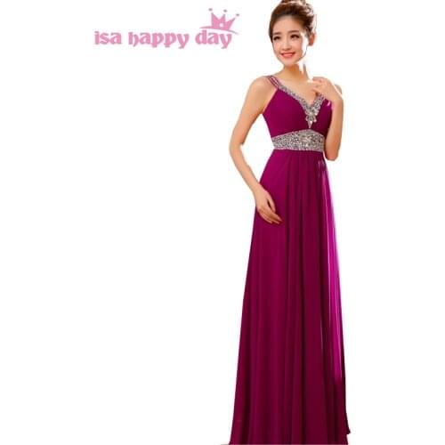 Sleeveless chiffon back simple full length party dress with straps a-line V neck womens long dresses for bride for party B1700