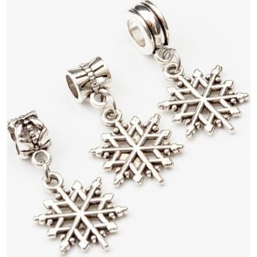 10pcs snowflake European Bead Vintage Silver Charms fit for pandora style Bracelets Necklace DIY Metal Jewelry Making JA600057