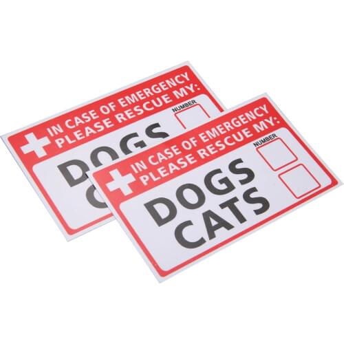2Pcs Emergency Pet Rescue Dog Cat Vinyl Sticker First Responder Fire Safety Decal Warning Label Signs