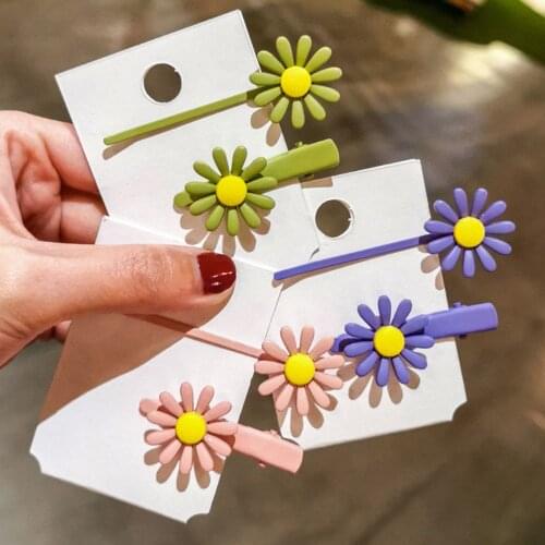 2Pcs/set Women Colorful Flower Hairpin Girl Sunflower Hair Clip Barrettes Candy Color Daisy Headwear Hair Accessories