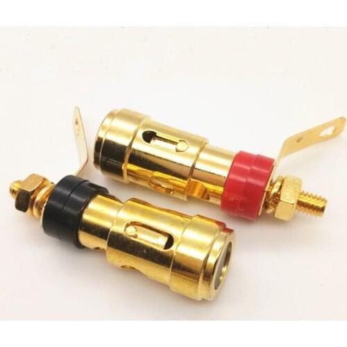 20pcs Gold Plated 4mm L Banana Audio Plug Jack Socket Connector Amplifier Terminal Spring Loaded Press Type Binding Post 40mm
