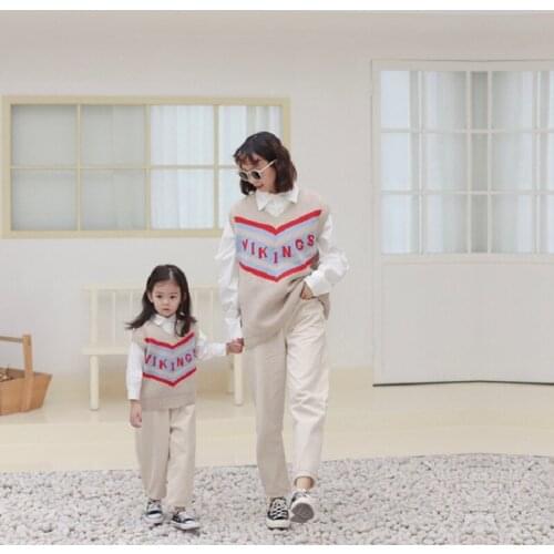 2020 Family Matching Outfits Mother Son Vest Mommy and Me Outfits Clothes Mum Mama Mom Kids Baby Girls Boys Knitted Vest Shirts