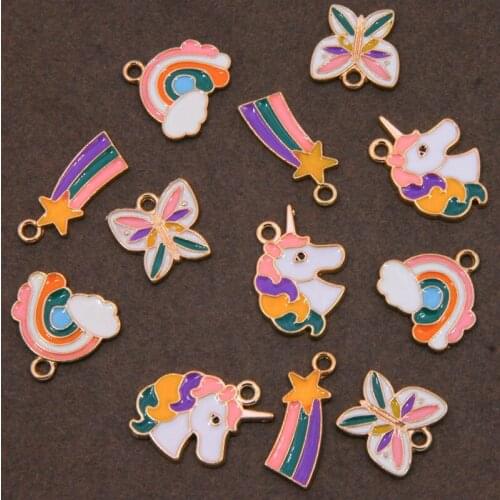 6pcs Rainbow Animal Butterfly Unicorn Enamel Alloy Pendant Bracelet Horse Jewelry DIY Necklace Accessories DIY Fashion Jewelry F