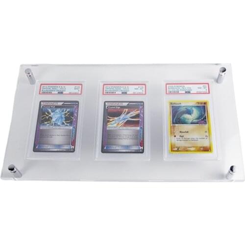 Acrylic PSA Graded Cards Stand for Pokemon Booster Pack Card Rack, 3 Slot Plexiglass Wall mounted Collector Frame