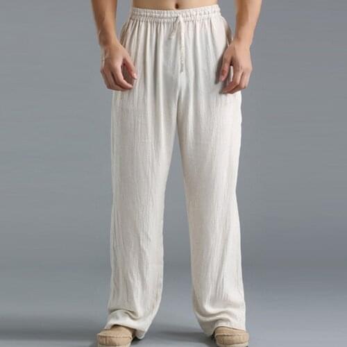 Mens Spring and Autumn New Thin Trousers High Waist Solid Color Drawstring Elastic Waist Breathable Trousers Casual Loose Pants
