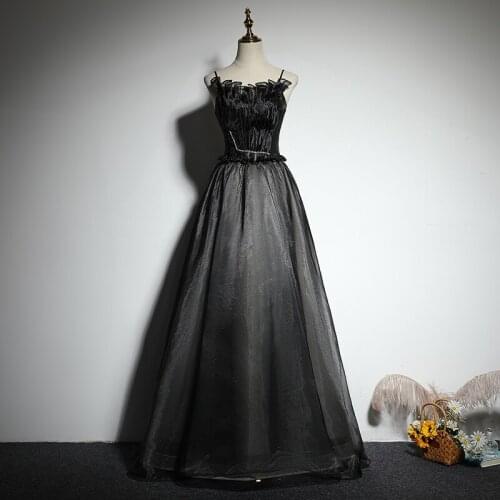 Black Spaghetti Strap Evening Dress Strapless Fashion Backless A-Line Sleeveless Floor-Length Party Formal Dresses Woman B1073