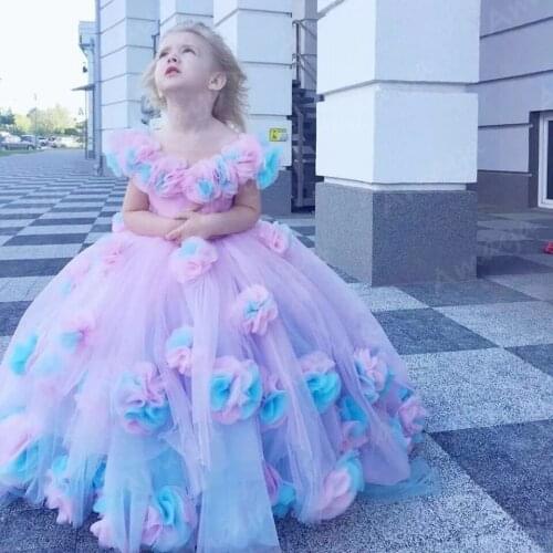 Amaya Colorful Puffy Tutu Flower Girl Dresses Princess Sleeveless Big Flowers Holy Communion Gown Kids Prom Dress Vestidos Niña