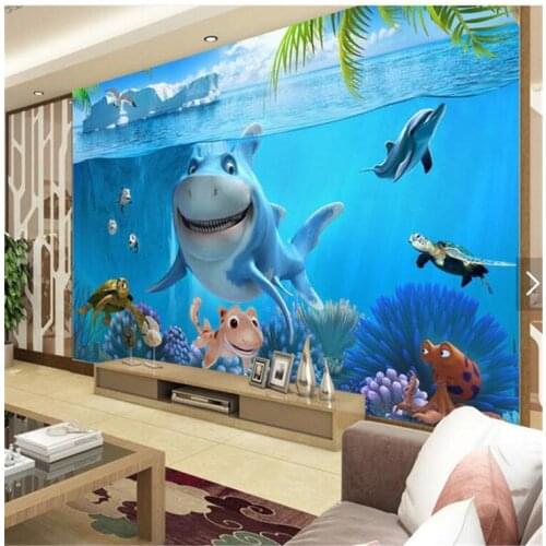 Home Decor Wallpaper paper photography underwater world of cartoon shark Restaurant Kindergarten childrens room 3d wall mural