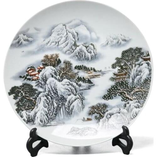 Jingdezhen porcelain household ceramic decorative plates Snow Moutain Riverside handicraft furnishings