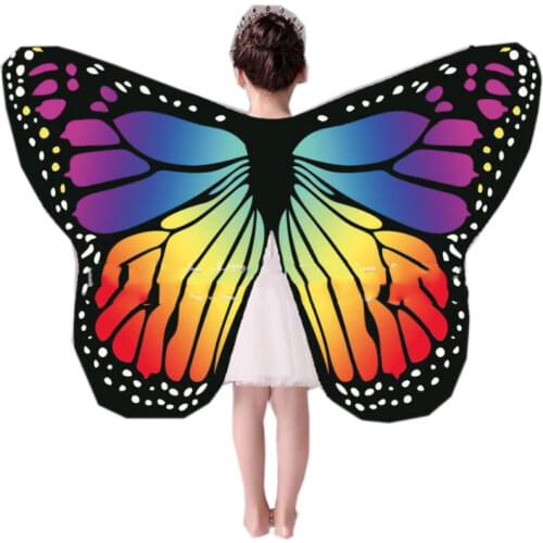 Hot Sell Butterfly Wings Shawl Fairy Cape Nymph Pixie Costume Accessory Girls Soft Fabric Monarch Butterfly Rainbow Wings