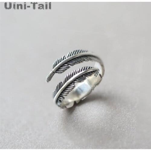 Hot Retro High-quality 925 Sterling Silver Jewelry Thai Silver Female Personality Feathers Arrow Open Ring Gift of choice