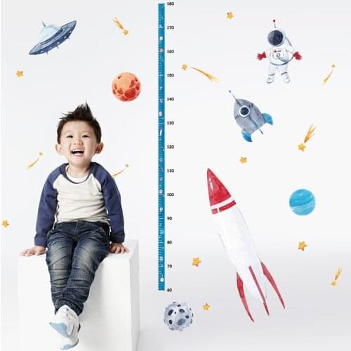 1 Pc Cute Space Rocket Height Wall Sticker Ruler Chart for Childrens Room Kindergarten Door Decorative Decoracion Habitacion