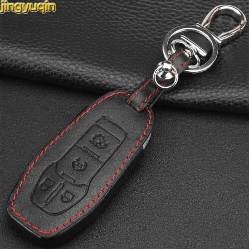 Jingyuqin for Ford Mondeo Fusion EXPLORER Mustang EVEREST Taurus 4 Buttons Leather Remote Smart Car Key Case Styling
