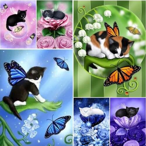 Animal DIY Diamond Painting Cat Butterfly Cross Stitch Kit Mosaic Full Drill Diamond Embroidery Home Craft Art Decoration Gift