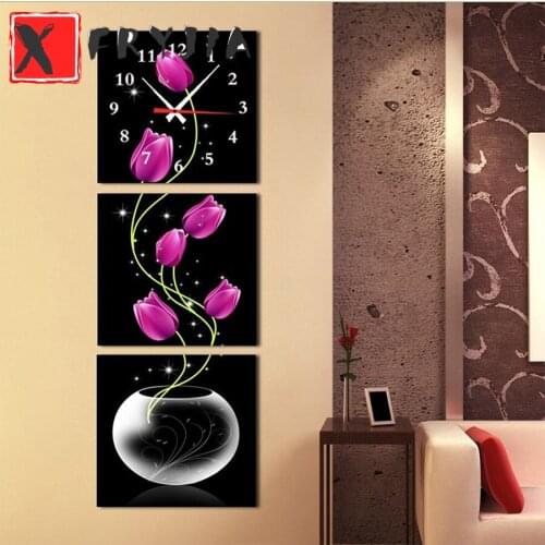 3Pcs Wall Art Diamond Paintings Glass Bottle Flower Clock pattern Full Square Round Diamond Embroidery Mosaic Cross Stitch decor