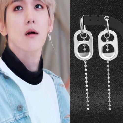 Idol KPOP DNA Korean Stainless Steel Stud Earrings Cans Ring Long Chain Pendant Men Women Rock Rap Hipster Punk Ear Clip Unisex