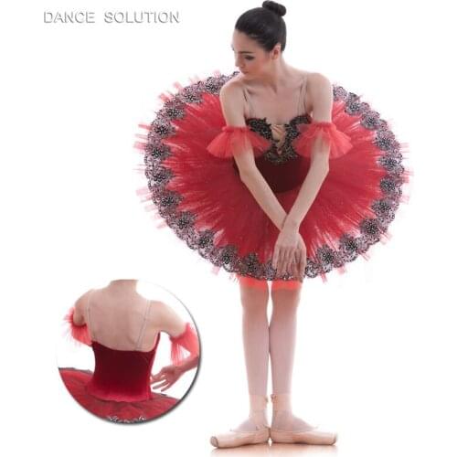 Wine Red Stiff Tulle Classical Ballet Dance Tutu Costume for Girls Solo Performance Tutus Ballerina Dancing Dress BLL044