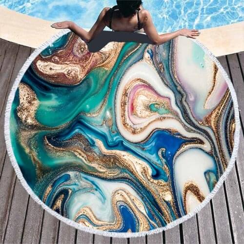 Quicksand Round Beach Towel For Adults Microfiber Abstract Pattern Shower Bath Yoga Towel Tassel Beach Mat Outdoor Blanket Cover