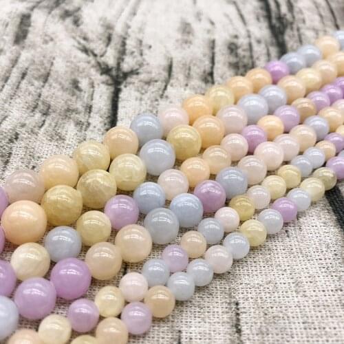 Colorful Natural Stone Morganite Stone Round Purple Yellow Pink Loose Beads for Jewelry Making Diy Bracelet Necklace 6/8/10mm
