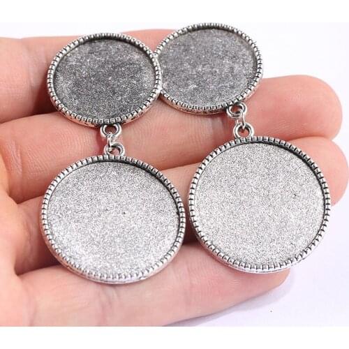 Reidgaller 5pairs antique silver metal stud earring blanks 20mm 25mm dia round cabochon base settings diy earrings findings