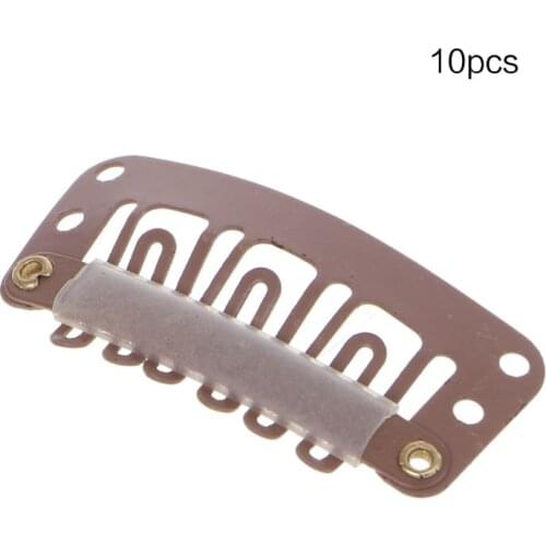 Hot 32mm 10 pcs Middle U Brown Snap Hair Clip For Wig Hair Extension