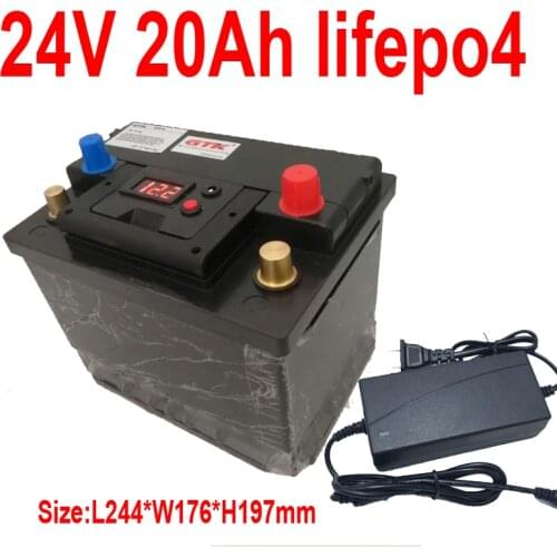 GTK 24v 20Ah lifepo4 lithium battery pack BMS 8S 25.6V deep cycle for 600w scooter WheelChair portable power light + 5A charger