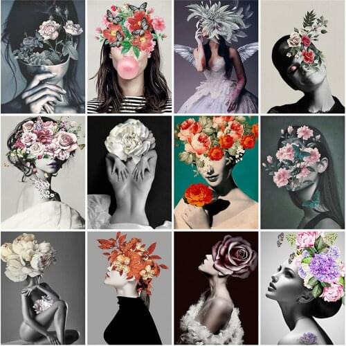MomoArt 5D DIY Diamond Painting Girl Rhinestone Picture Diamond Embroidery Flower Diamond Mosaic Portrait Wall Decorations
