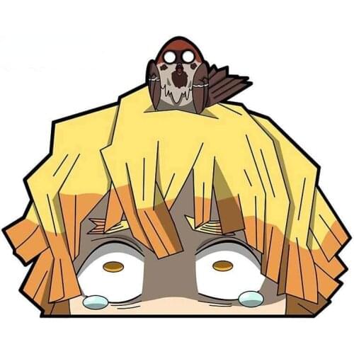 Demon Slayer Zenitsu Peeker Funny Car Stickers Auto Vinyl Car Decals Windshield Windows Cover Scratches Waterproof Anime Sticker