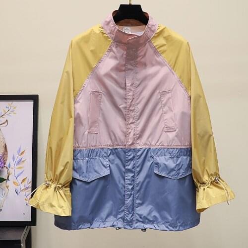 New Women Jacket Casual Fashion Stitching Loose Thin Sun Protection Clothing Coat Female Windbreaker Outwear 2019 Spring Summer