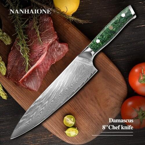 NANHAIONE 8" inches Chef Knife Damascus Kitchen Knife 60 HRC Top Quality Gyuto Knives Japanese Steel with Resin chaff Honeycomb